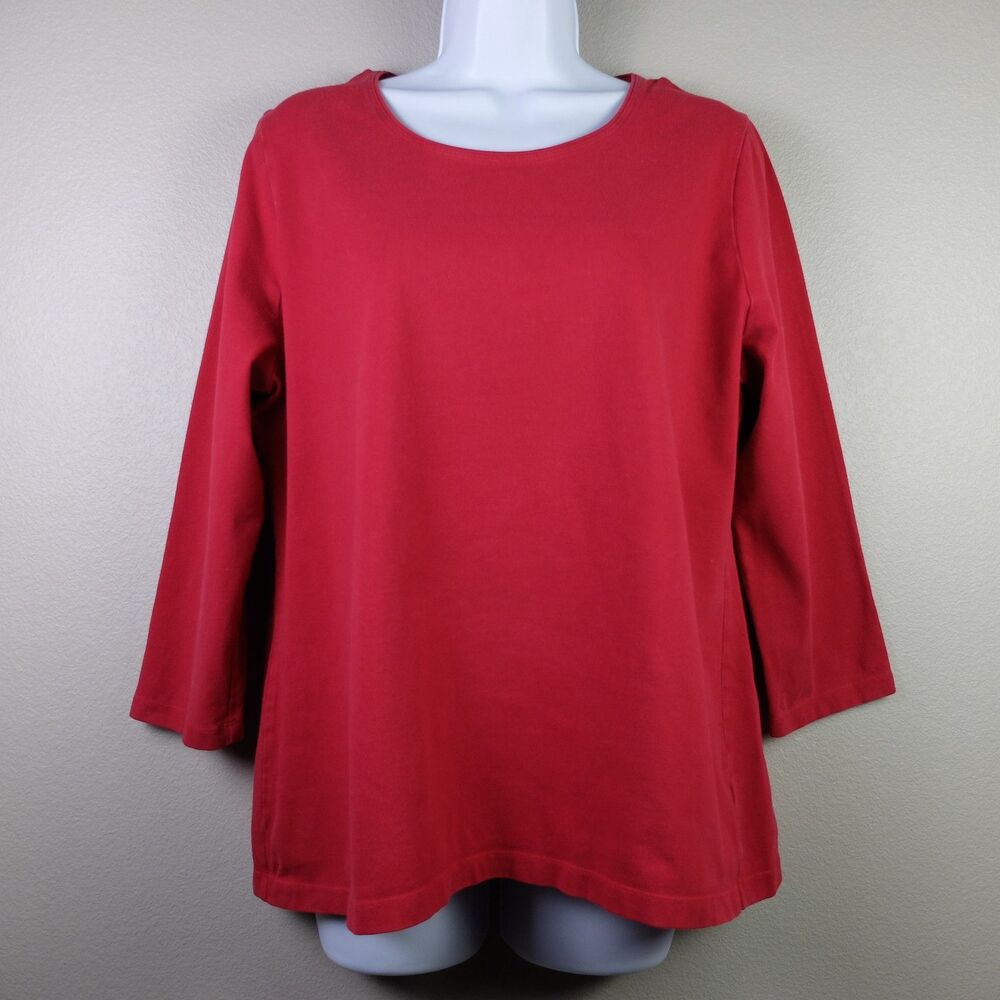 Kim Rogers Red 3/4 Sleeve Top Size Petite Large